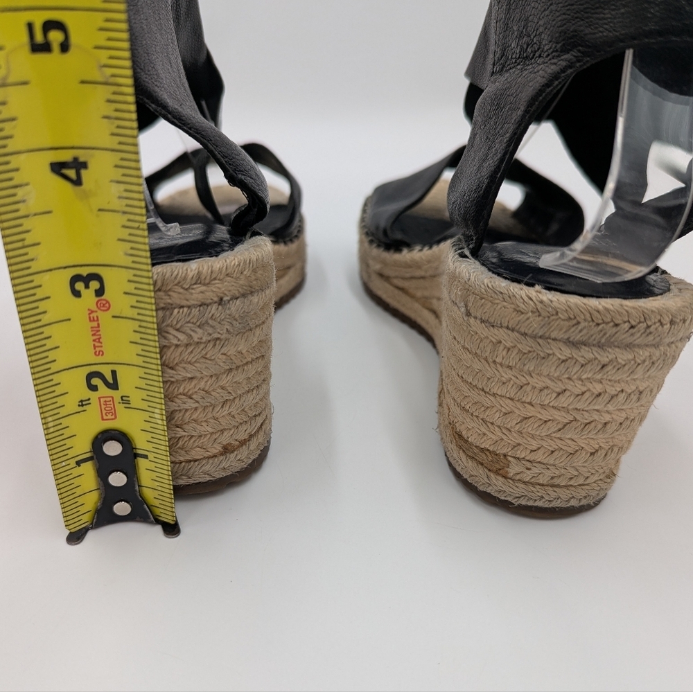 Eileen Fisher Willow Black Tumbled Leather Crisscross Espadrille Wedge 9.5 - Picture 4 of 10